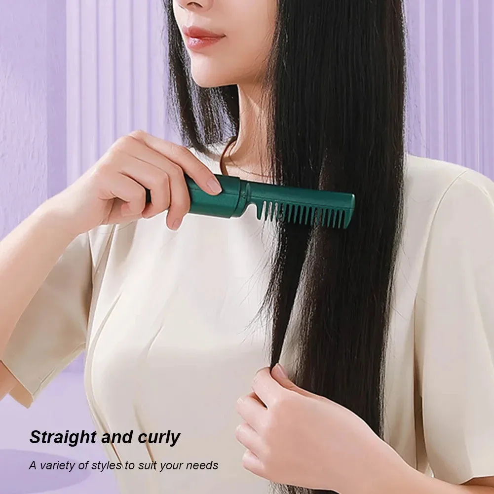 Woman straightening her hair with the cordless comb